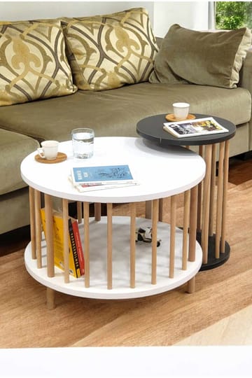Sohvapöytäsetti Hanah Home Peka Set Pro (Ø60 x K43 cm) Valkoinen/Antrasiitti - Valkoinen/Antrasiitti - Huonekalut - Pöytä & ruokailuryhmä - Sohvapöytä