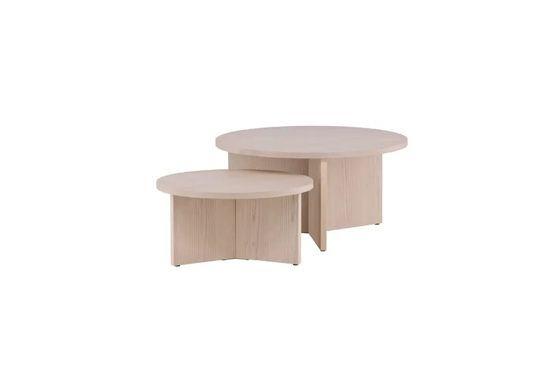 Sohvapöytäsetti Saltö 2kpl Pyöreät 85 cm/65 cm Puu Valkoinen - Valkoinen - Huonekalut - Pöytä & ruokailuryhmä - Apupöytä & sivupöytä - Sarjapöytä