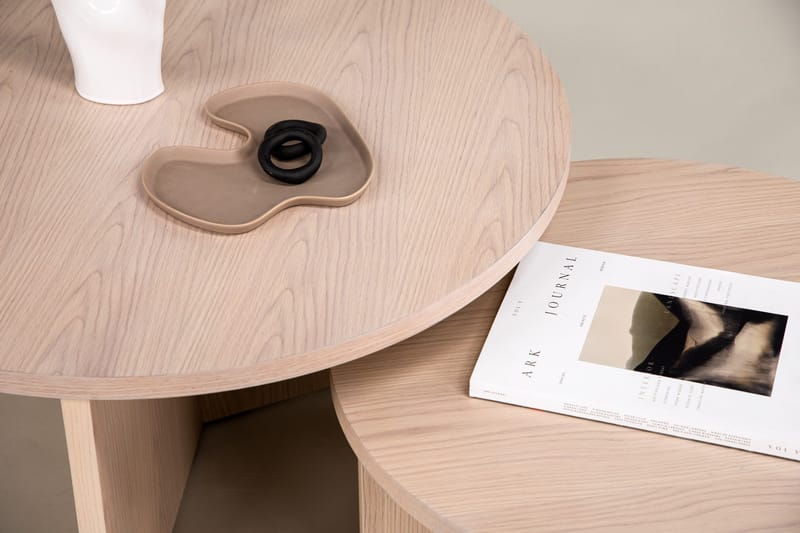 Sohvapöytäsetti Saltö 2kpl Pyöreät 85 cm/65 cm Puu Valkoinen - Valkoinen - Huonekalut - Pöytä & ruokailuryhmä - Apupöytä & sivupöytä - Sarjapöytä