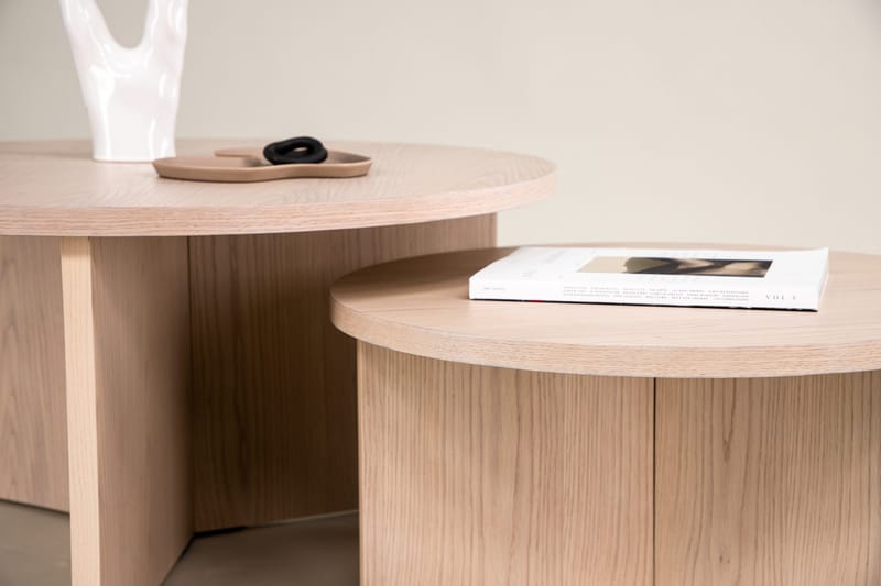 Sohvapöytäsetti Saltö 2kpl Pyöreät 85 cm/65 cm Puu Valkoinen - Valkoinen - Huonekalut - Pöytä & ruokailuryhmä - Apupöytä & sivupöytä - Sarjapöytä