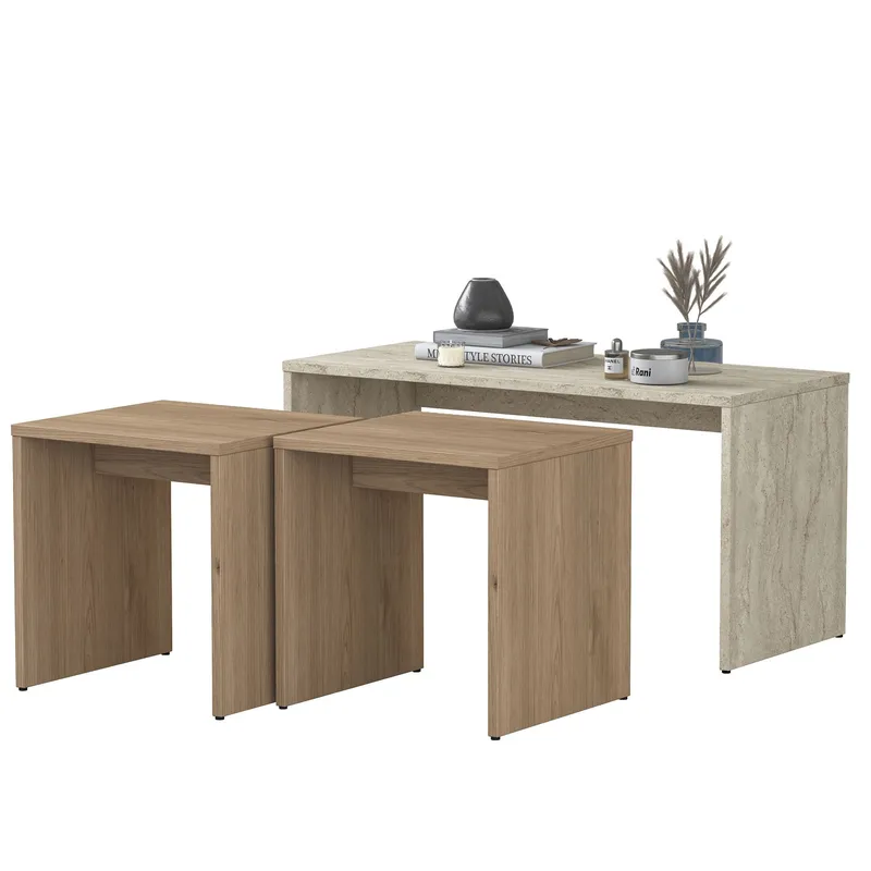 Sohvapöytäsetti Wallxpert Cleo Shelf (90 x 44,8 x 40 cm) travertiini - Travertiini - Huonekalut - Pöytä & ruokailuryhmä - Sohvapöytä