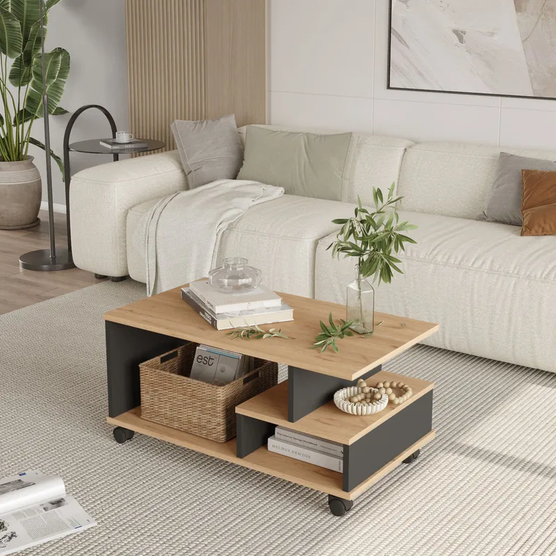 Solven sohvapöytä 90x42,5x51 cm - Oak ja Anthracite - Huonekalut - Pöytä & ruokailuryhmä - Sohvapöytä