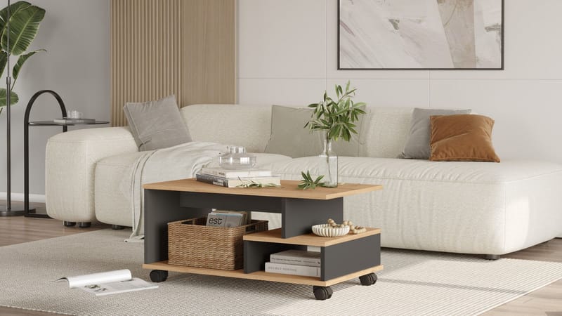 Solven sohvapöytä 90x42,5x51 cm - Oak ja Anthracite - Huonekalut - Pöytä & ruokailuryhmä - Sohvapöytä