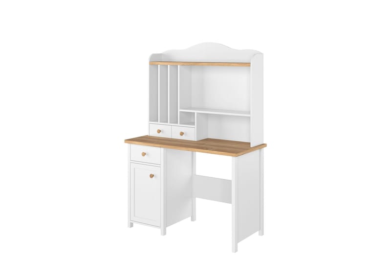 Storys meikkipöytä 110x52 cm säilytyksellä ja laatikoilla puuta, Valkoinen