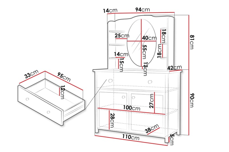Storys Peilipöytä 110x42 cm - Valkoinen - Huonekalut - Pöytä & ruokailuryhmä - Meikki- & kampauspöydät