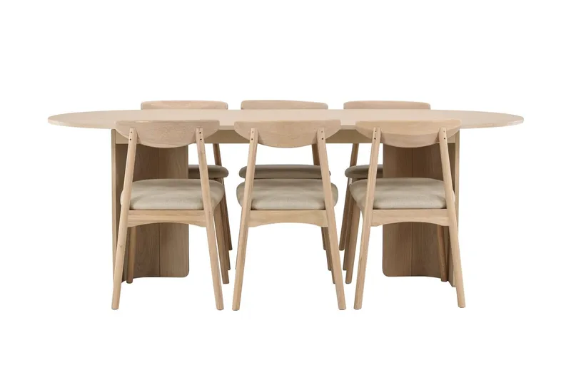 Suorakulmainen ruokailuryhmä Tyresö 220 cm, 6 Ven-tuolia - Luonnonväri/Whitewash - Huonekalut - Pöytä & ruokailuryhmä - Ruokailuryhmä