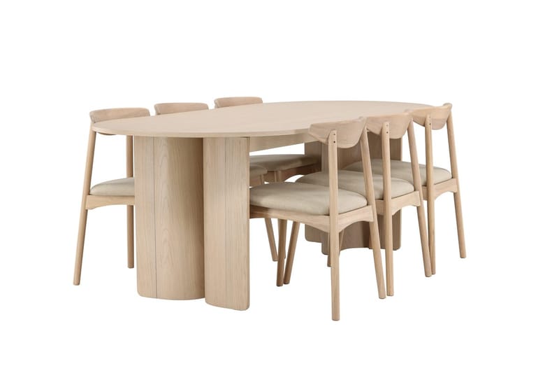 Suorakulmainen ruokailuryhmä Tyresö 220 cm, 6 Ven-tuolia - Luonnonväri/Whitewash - Huonekalut - Pöytä & ruokailuryhmä - Ruokailuryhmä