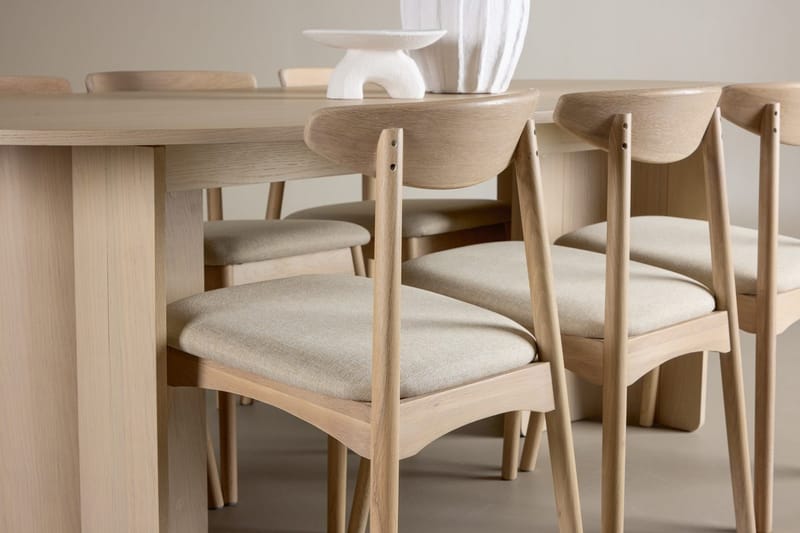 Suorakulmainen ruokailuryhmä Tyresö 220 cm, 6 Ven-tuolia - Luonnonväri/Whitewash - Huonekalut - Pöytä & ruokailuryhmä - Ruokailuryhmä
