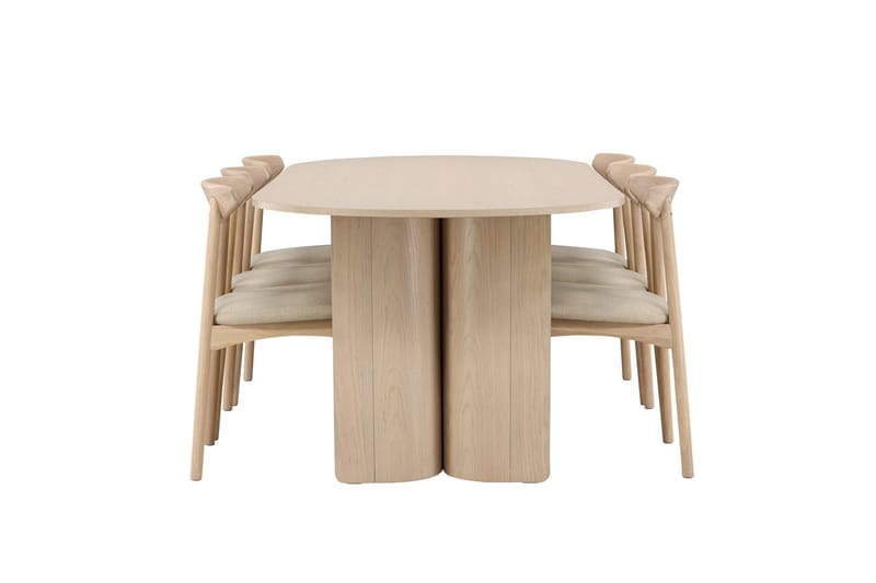 Suorakulmainen ruokailuryhmä Tyresö 220 cm, 6 Ven-tuolia - Luonnonväri/Whitewash - Huonekalut - Pöytä & ruokailuryhmä - Ruokailuryhmä