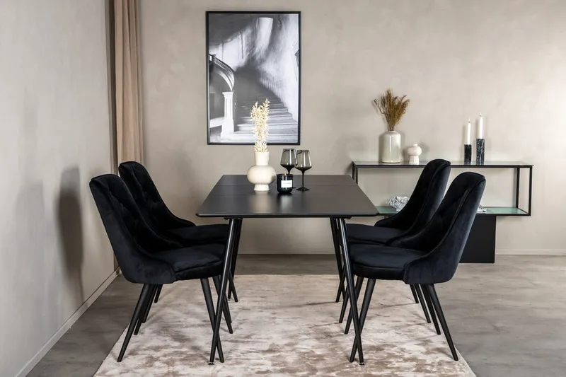 Suorakulmainen ruokailuryhmä Venture Home Silar, Velvet Deluxe, musta