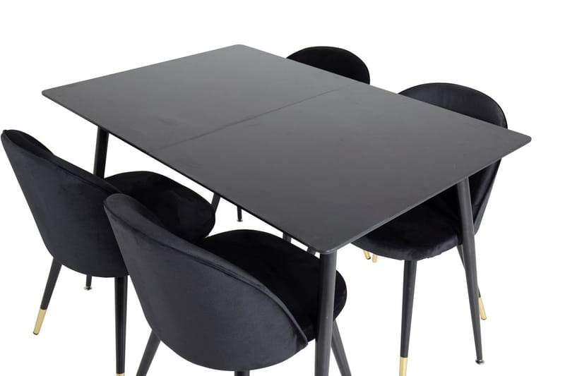 Suorakulmainen Silar-ruokailuryhmä 120-160 cm ja 4 Velvet-ruokatuolia - musta - Huonekalut - Pöytä & ruokailuryhmä - Ruokailuryhmä