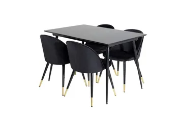Suorakulmainen Silar-ruokailuryhmä 120-160 cm ja 4 Velvet-ruokatuolia - musta - Huonekalut - Pöytä & ruokailuryhmä - Ruokailuryhmä