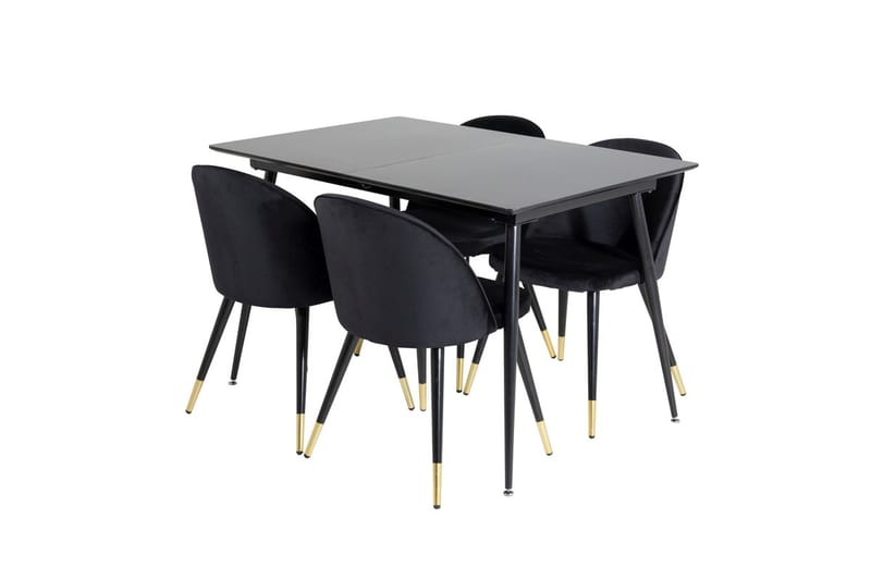 Suorakulmainen Silar-ruokailuryhmä 120-160 cm ja 4 Velvet-ruokatuolia - musta - Huonekalut - Pöytä & ruokailuryhmä - Ruokailuryhmä