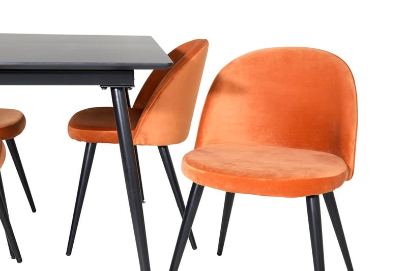 Suorakulmainen Silar-ruokailuryhmä 120-160 cm ja 4 Velvet-ruokatuolia - ruosteenoranssi - Huonekalut - Pöytä & ruokailuryhmä - Ruokailuryhmä