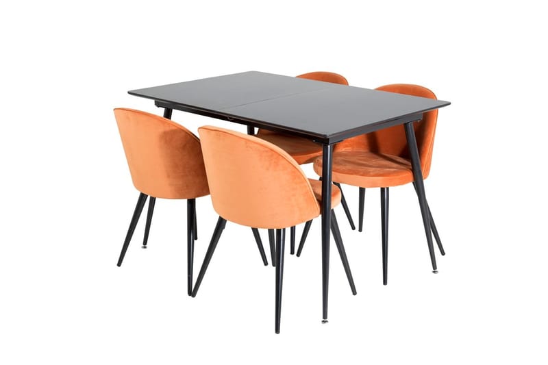 Suorakulmainen Silar-ruokailuryhmä 120-160 cm ja 4 Velvet-ruokatuolia - ruosteenoranssi - Huonekalut - Pöytä & ruokailuryhmä - Ruokailuryhmä