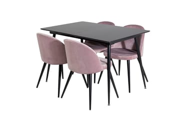 Suorakulmainen Silar-ruokailuryhmä 120-160 cm ja 4 Velvet-ruokatuolia - vanha roosa - Huonekalut - Pöytä & ruokailuryhmä - Ruokailuryhmä