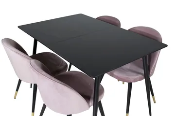Suorakulmainen Silar-ruokailuryhmä 120-160 cm ja 4 Velvet-ruokatuolia - vanha roosa - Huonekalut - Pöytä & ruokailuryhmä - Ruokailuryhmä