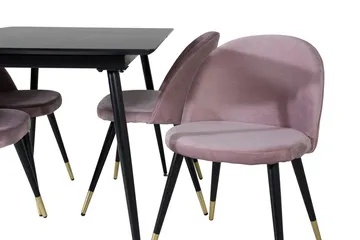 Suorakulmainen Silar-ruokailuryhmä 120-160 cm ja 4 Velvet-ruokatuolia - vanha roosa - Huonekalut - Pöytä & ruokailuryhmä - Ruokailuryhmä