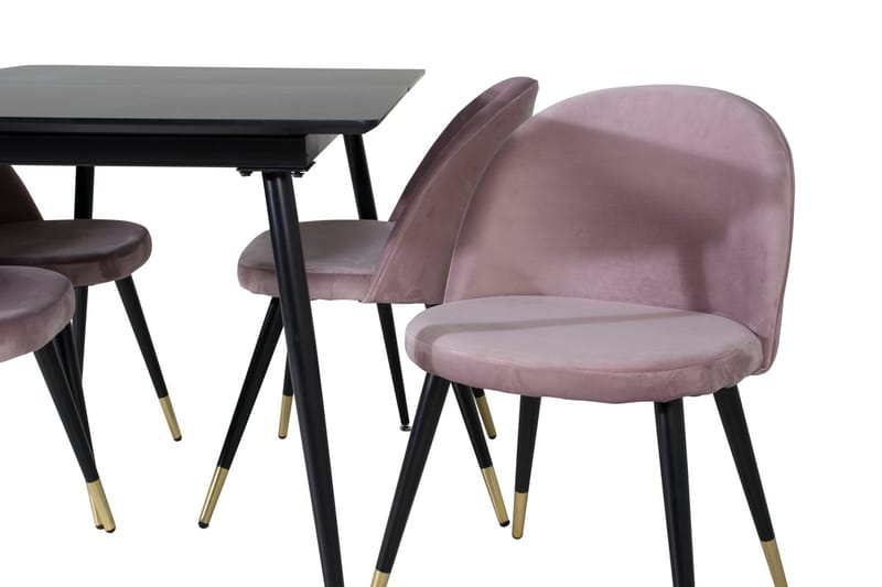 Suorakulmainen Silar-ruokailuryhmä 120-160 cm ja 4 Velvet-ruokatuolia - vanha roosa - Huonekalut - Pöytä & ruokailuryhmä - Ruokailuryhmä