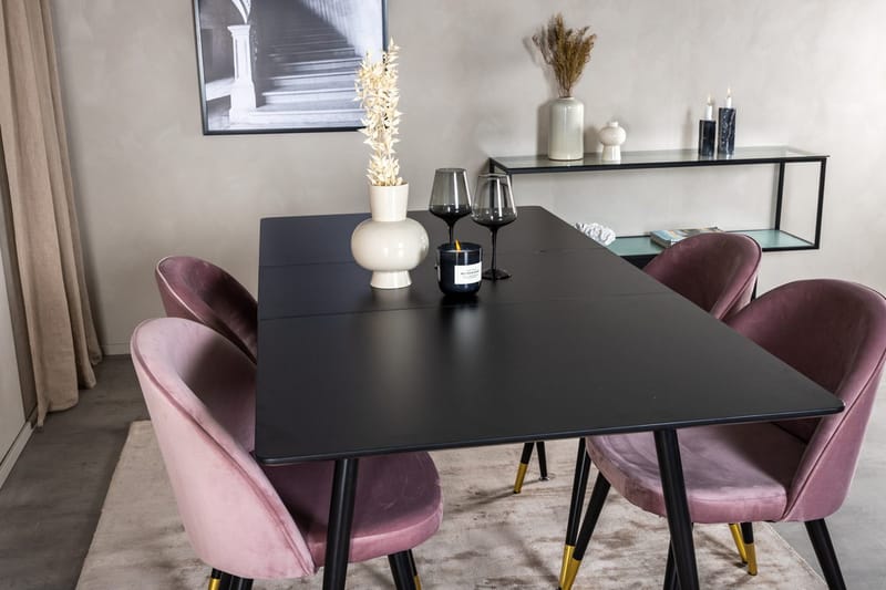 Suorakulmainen Silar-ruokailuryhmä 120-160 cm ja 4 Velvet-ruokatuolia - vanha roosa - Huonekalut - Pöytä & ruokailuryhmä - Ruokailuryhmä