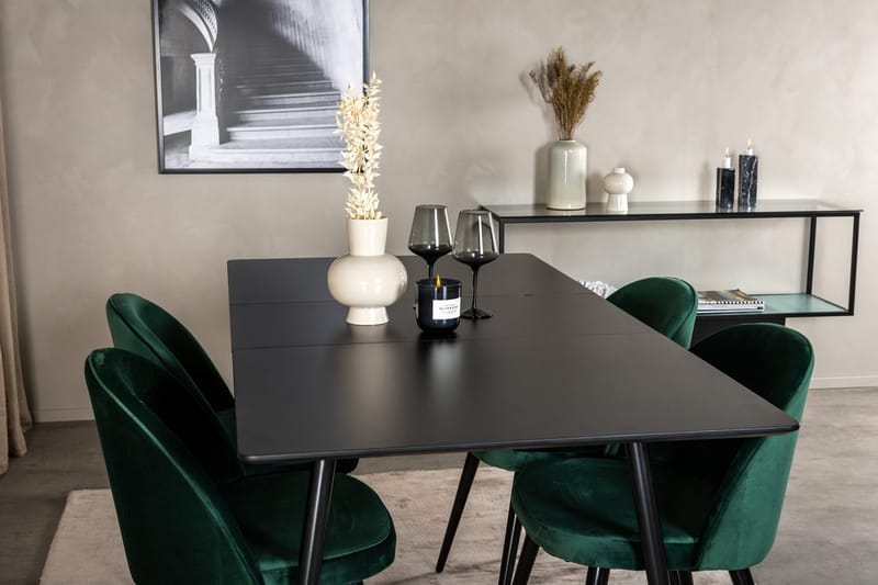 Suorakulmainen Silar-ruokailuryhmä 120-160 cm ja 4 Velvet-ruokatuolia - vihreä - Huonekalut - Pöytä & ruokailuryhmä - Ruokailuryhmä