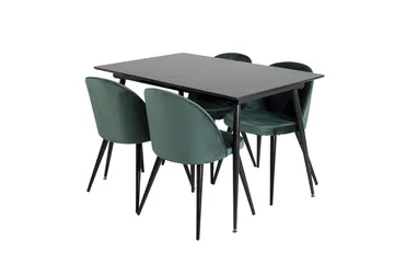 Suorakulmainen Silar-ruokailuryhmä 120-160 cm ja 4 Velvet-ruokatuolia - vihreä - Huonekalut - Pöytä & ruokailuryhmä - Ruokailuryhmä