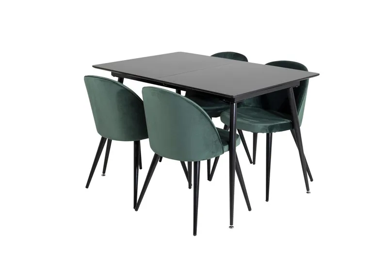 Suorakulmainen Silar-ruokailuryhmä 120-160 cm ja 4 Velvet-ruokatuolia - vihreä - Huonekalut - Pöytä & ruokailuryhmä - Ruokailuryhmä