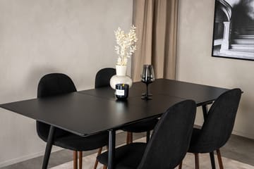 Suorakulmainen Silar-ruokailuryhmä 120-160 cm ja 4 Polar-ruokatuolia - musta - Huonekalut - Pöytä & ruokailuryhmä - Ruokailuryhmä
