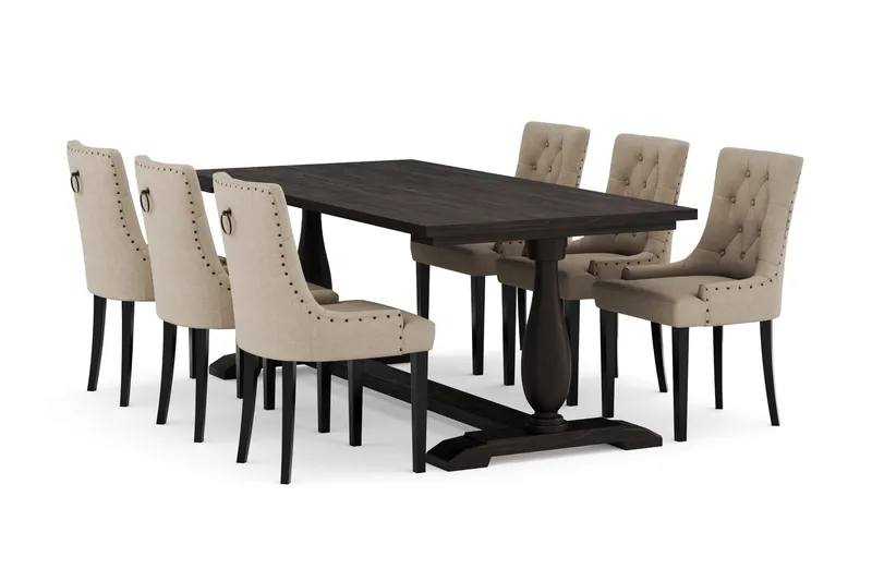 Suzon Ruokailuryhmä 200 cm ja 6 Ophelia Tuolia, Ruskea