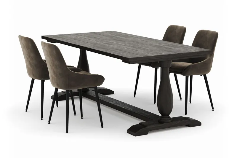 Suzon Ruokailuryhmä 200x100cm 4 Alsarp Ruokatuolilla, Ruskea