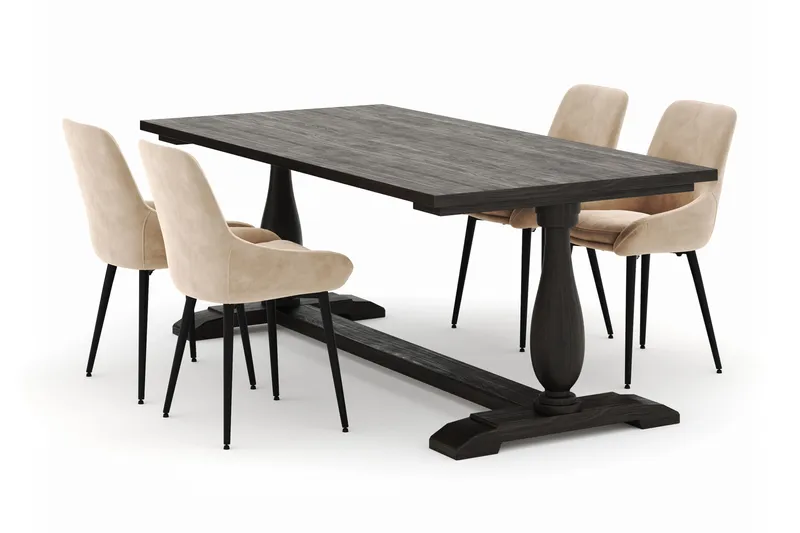 Suzon Ruokailuryhmä 200x100cm 4 Alsarp Ruokatuolilla, Ruskea