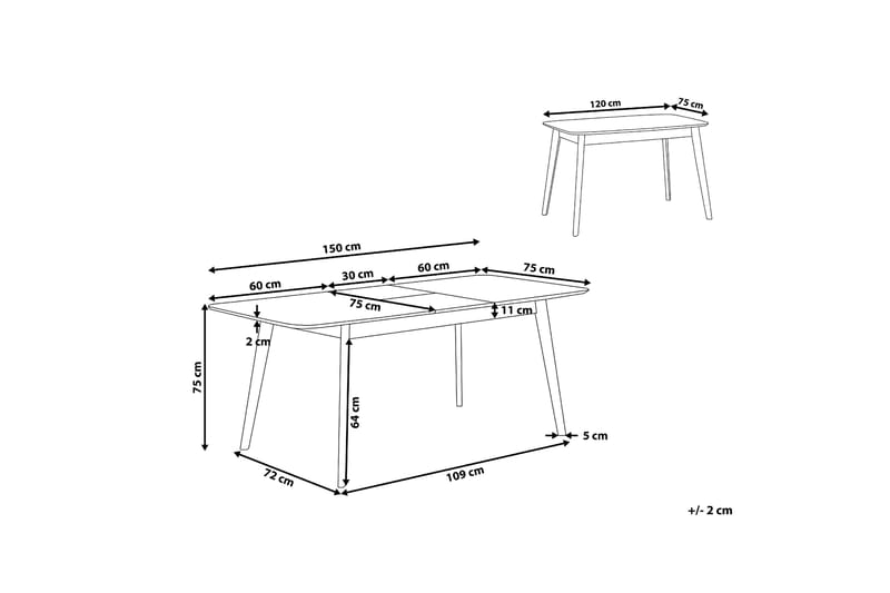 Taber Ruokapöytä Jatkettava 120-150x75 cm - Vaalean Ruskea - Huonekalut - Pöytä & ruokailuryhmä - Ruokapöydät & keittiön pöydät