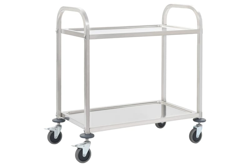 2-tasoinen tarjoiluvaunu 107x55x90 cm ruostumaton teräs - Hopea - Huonekalut - Pöytä & ruokailuryhmä - Tarjoiluvaunu - Tarjoiluvaunut