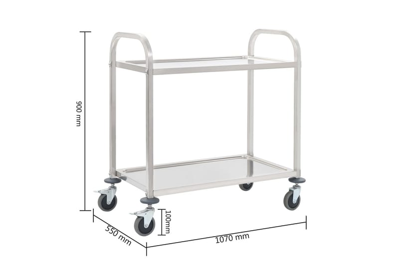 2-tasoinen tarjoiluvaunu 107x55x90 cm ruostumaton teräs - Hopea - Huonekalut - Pöytä & ruokailuryhmä - Tarjoiluvaunu - Tarjoiluvaunut