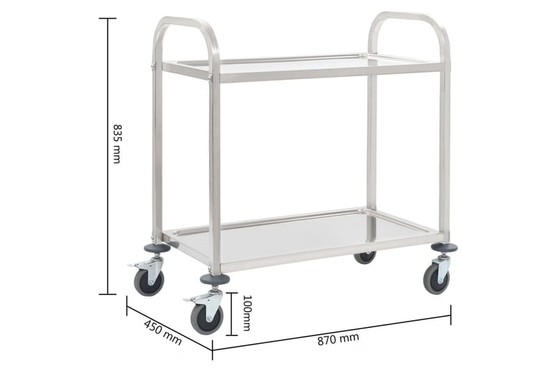 2-tasoinen tarjoiluvaunu 87x45x83,5 cm ruostumaton teräs - Hopea - Tarjoiluvaunut - Rullapöytä & rullavaunu