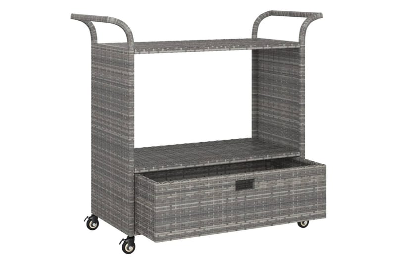 Baarivaunu laatikolla harmaa 100x45x97 cm polyrottinki - Harmaa - Huonekalut - Pöytä & ruokailuryhmä - Tarjoiluvaunu - Tarjoiluvaunut