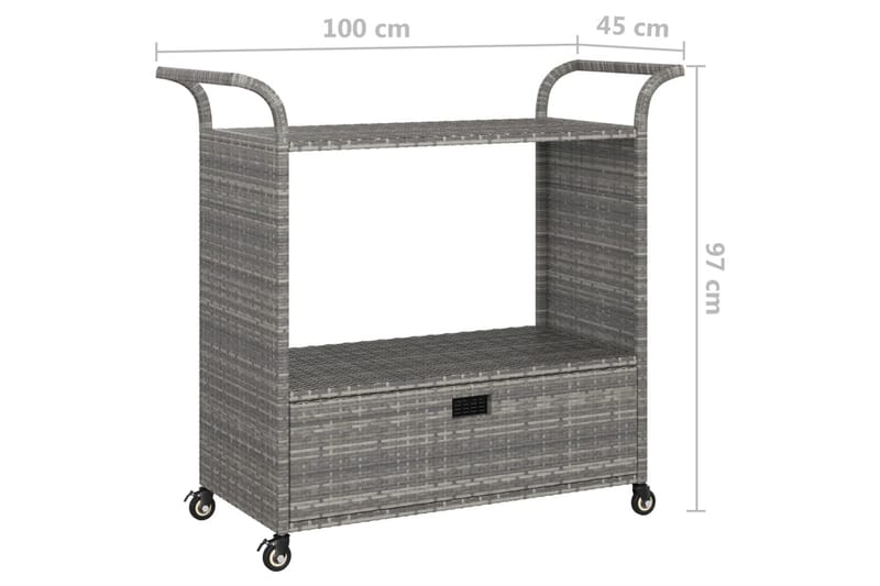Baarivaunu laatikolla harmaa 100x45x97 cm polyrottinki - Harmaa - Huonekalut - Pöytä & ruokailuryhmä - Tarjoiluvaunu - Tarjoiluvaunut