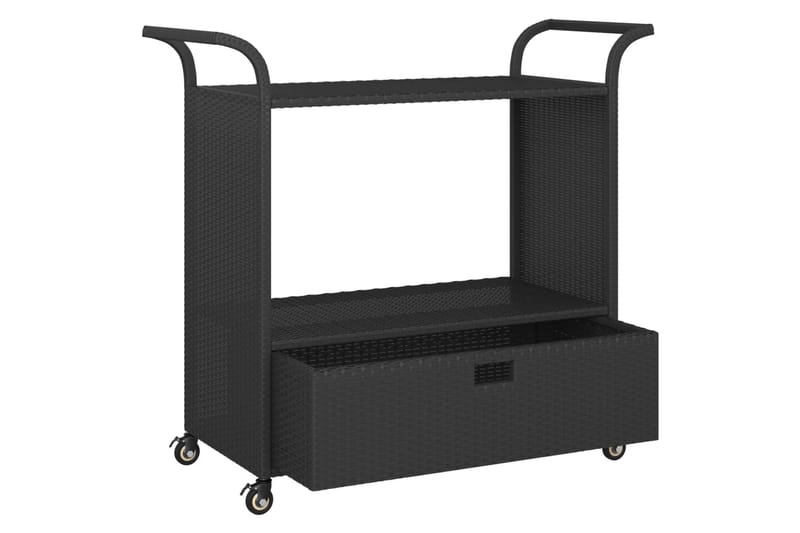 Baarivaunu laatikolla musta 100x45x97 cm polyrottinki - Musta - Huonekalut - Pöytä & ruokailuryhmä - Tarjoiluvaunu - Tarjoiluvaunut