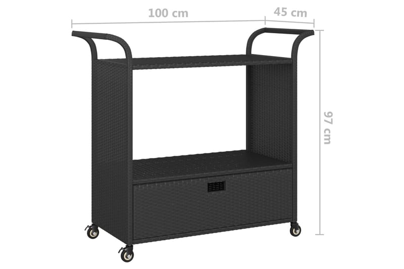 Baarivaunu laatikolla musta 100x45x97 cm polyrottinki - Musta - Huonekalut - Pöytä & ruokailuryhmä - Tarjoiluvaunu - Tarjoiluvaunut