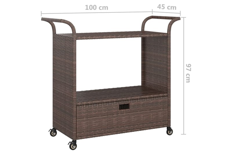 Baarivaunu laatikolla ruskea 100x45x97 cm polyrottinki - Ruskea - Huonekalut - Pöytä & ruokailuryhmä - Tarjoiluvaunu - Tarjoiluvaunut