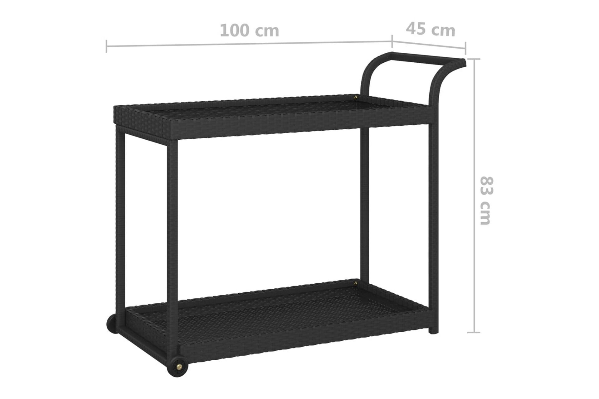 Baarivaunu musta 100x45x83 cm polyrottinki - Musta - Huonekalut - Pöytä & ruokailuryhmä - Tarjoiluvaunu - Tarjoiluvaunut