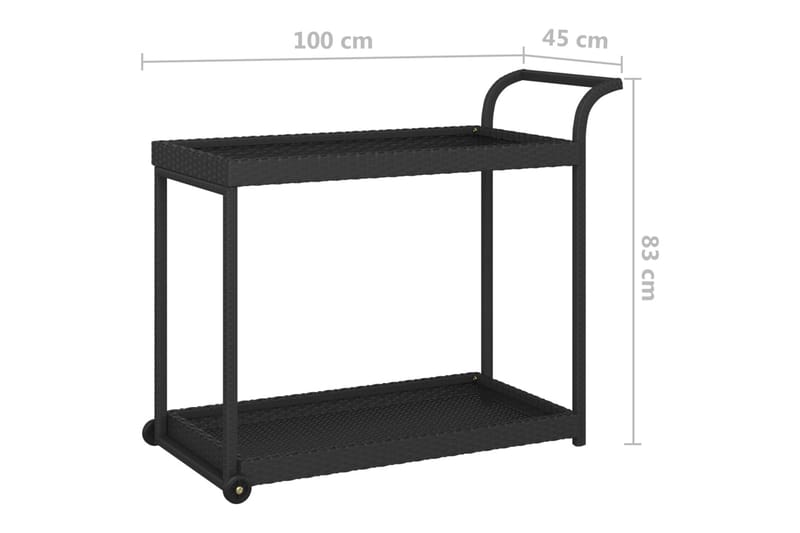 Baarivaunu musta 100x45x83 cm polyrottinki - Musta - Tarjoiluvaunut - Keittiövaunu