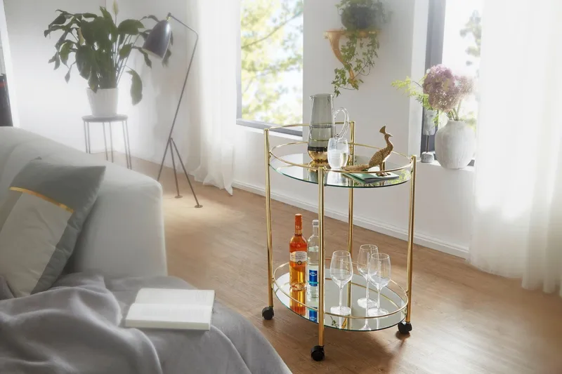 Drinkvagn & Rullbord Wohnling Guld - Huonekalut - Pöytä & ruokailuryhmä - Tarjoiluvaunu - Tarjoiluvaunut