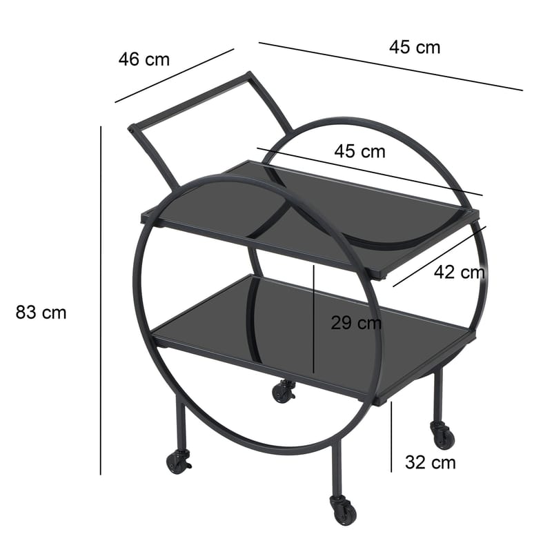 Galira tarjoiluvaunu 46 cm - Mattamusta ja musta peililasi - Huonekalut - Pöytä & ruokailuryhmä - Tarjoiluvaunu - Tarjoiluvaunut