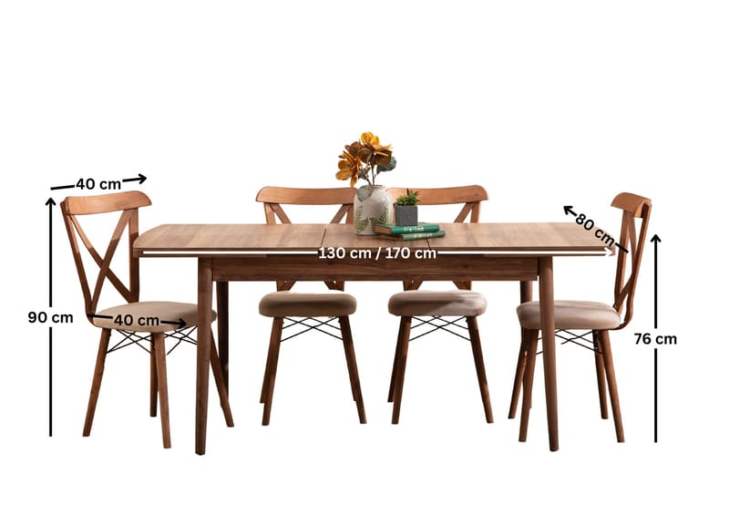 Toolenpas ruokailuryhmä pöytä 130 cm + 4 tuolia - Huonekalut - Pöytä & ruokailuryhmä - Ruokailuryhmä