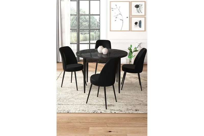 Tor Ruokailuryhmä 4-hengen - Musta - Huonekalut - Pöytä & ruokailuryhmä - Ruokailuryhmä