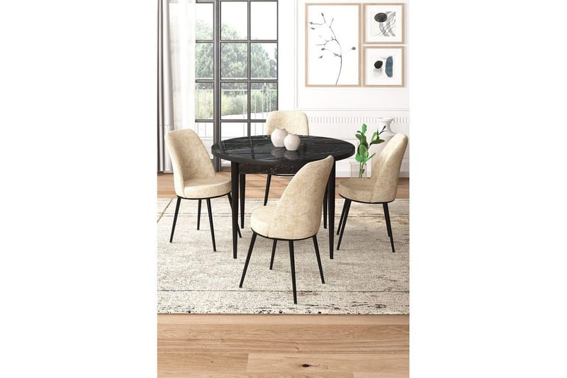 Tor Ruokailuryhmä 4-hengen - Musta/Beige - Huonekalut - Pöytä & ruokailuryhmä - Ruokailuryhmä