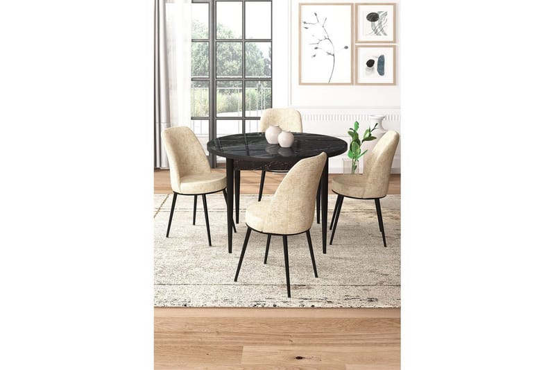 Tor Ruokailuryhmä 4-hengen - Musta/Beige - Huonekalut - Pöytä & ruokailuryhmä - Ruokailuryhmä