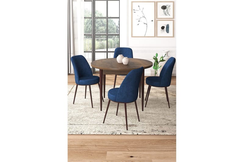 Tor Ruokailuryhmä 4-hengen - Ruskea/Laivastonsininen - Huonekalut - Pöytä & ruokailuryhmä - Ruokailuryhmä