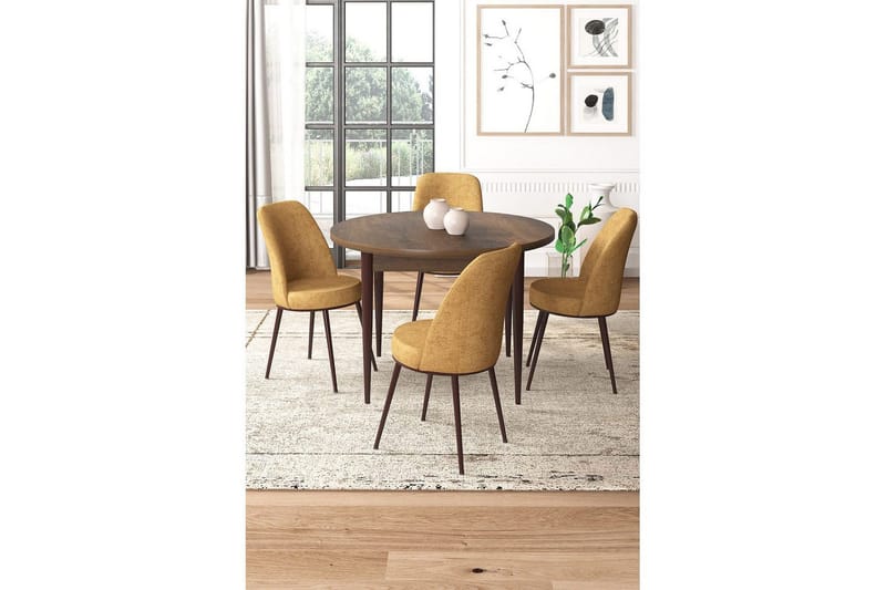 Tor Ruokailuryhmä 4-hengen - Ruskea/Sinapinkeltainen - Huonekalut - Pöytä & ruokailuryhmä - Ruokailuryhmä